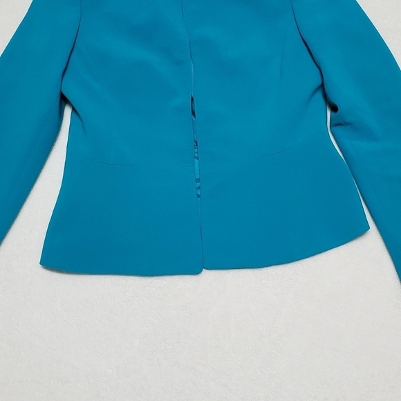 VINTAGE 90s Anne Klein Turquoise Blazer Abstract Silk A-line Skirt Set Outfit - Picture 9 of 16